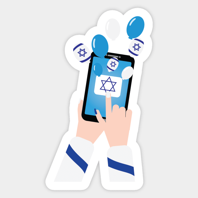 Blue White balloons and Israeli flag balloons flying from smartphone Sticker by sigdesign